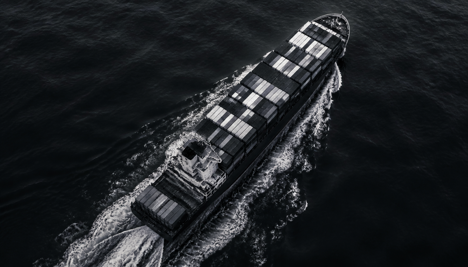 Aerial view of a container vessel at sea