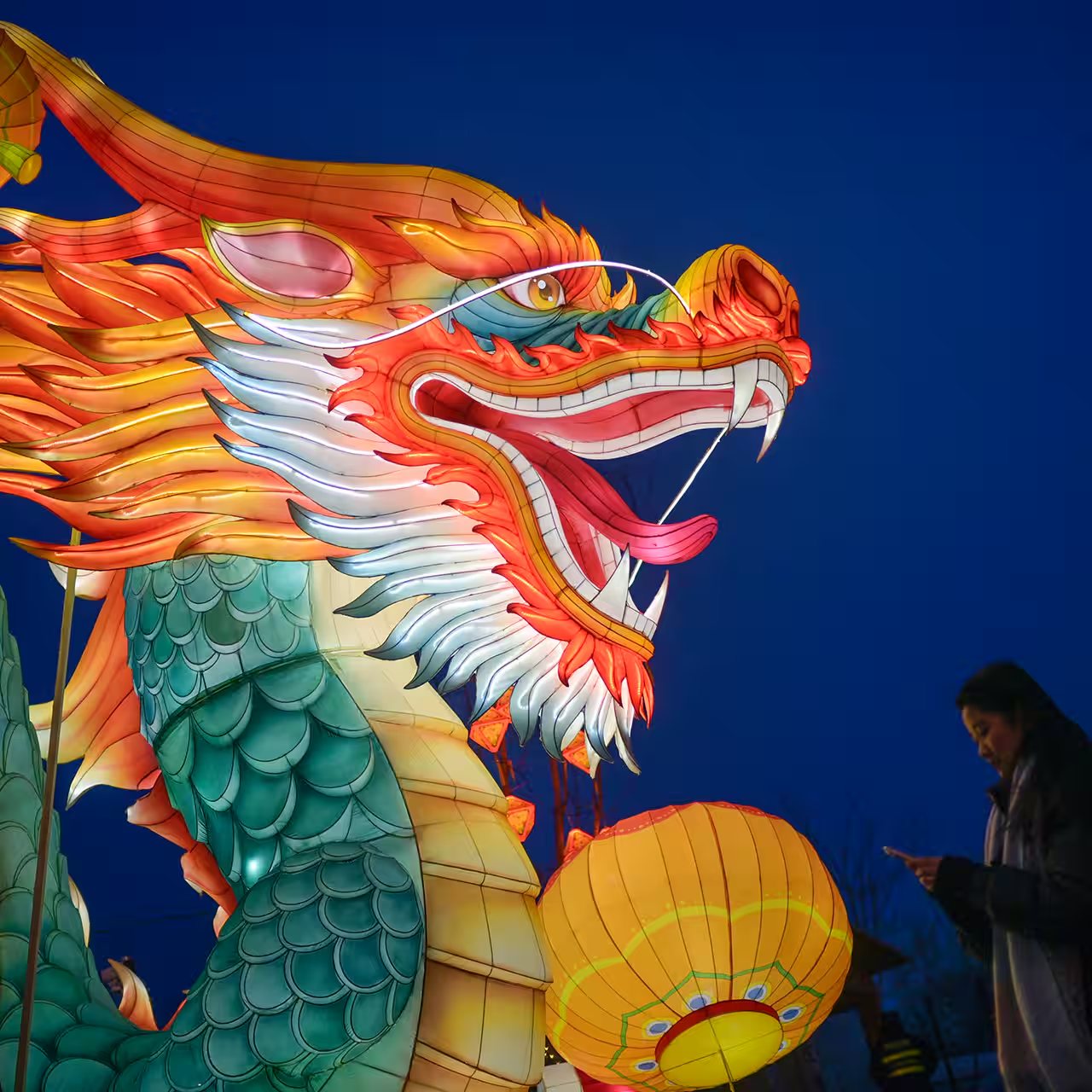 A colorful illuminated Chinese dragon for Chinese New Year