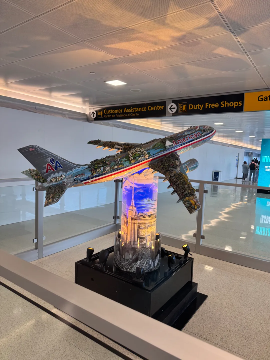 American Airlines aircraft installation inside a U.S. airport representing American aviation and transportation infrastructure