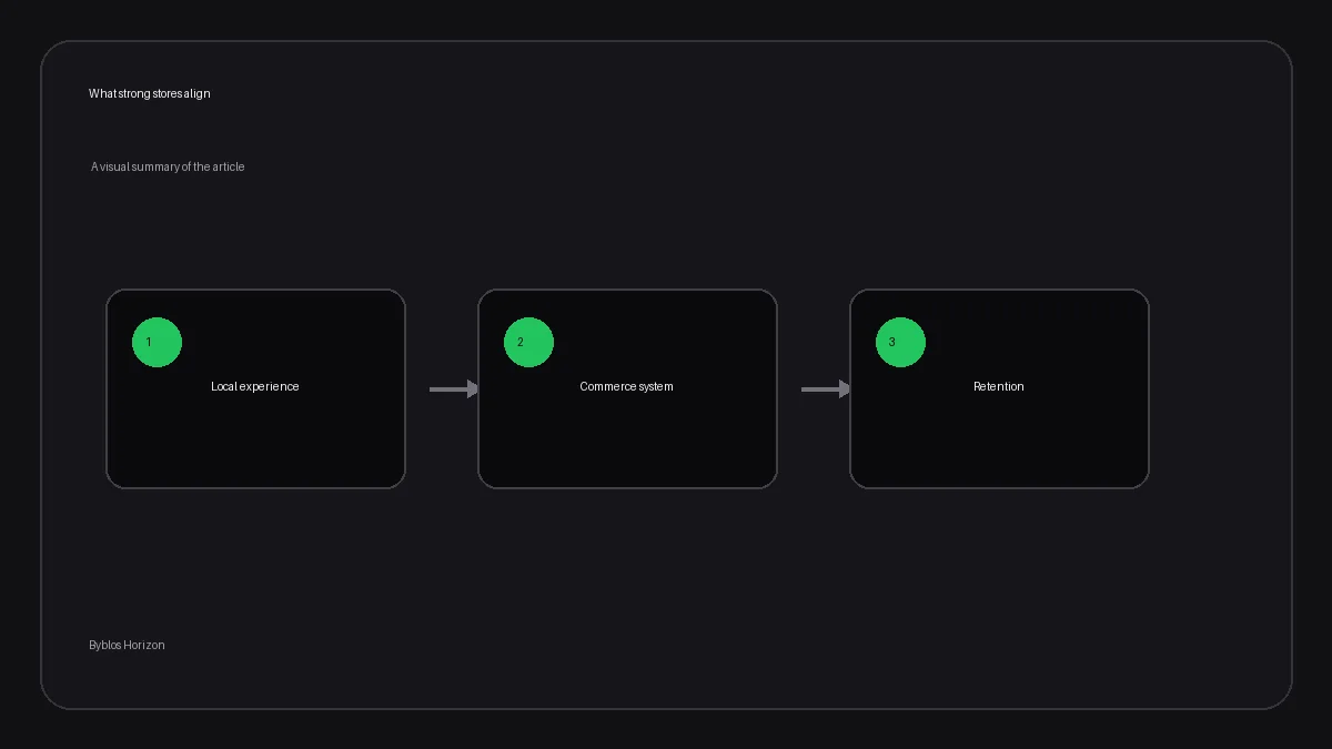 Diagram showing local experience, commerce systems and retention working together in strong stores