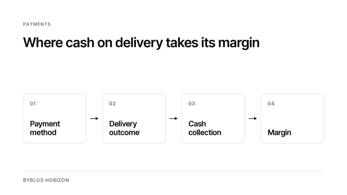Diagram showing how payment method, delivery outcome and cash collection affect margin