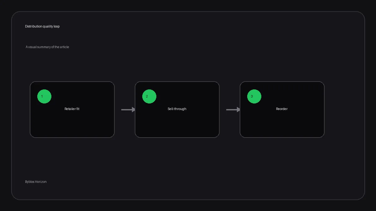 Diagram showing retailer fit, sell-through and reorder as a distribution quality loop