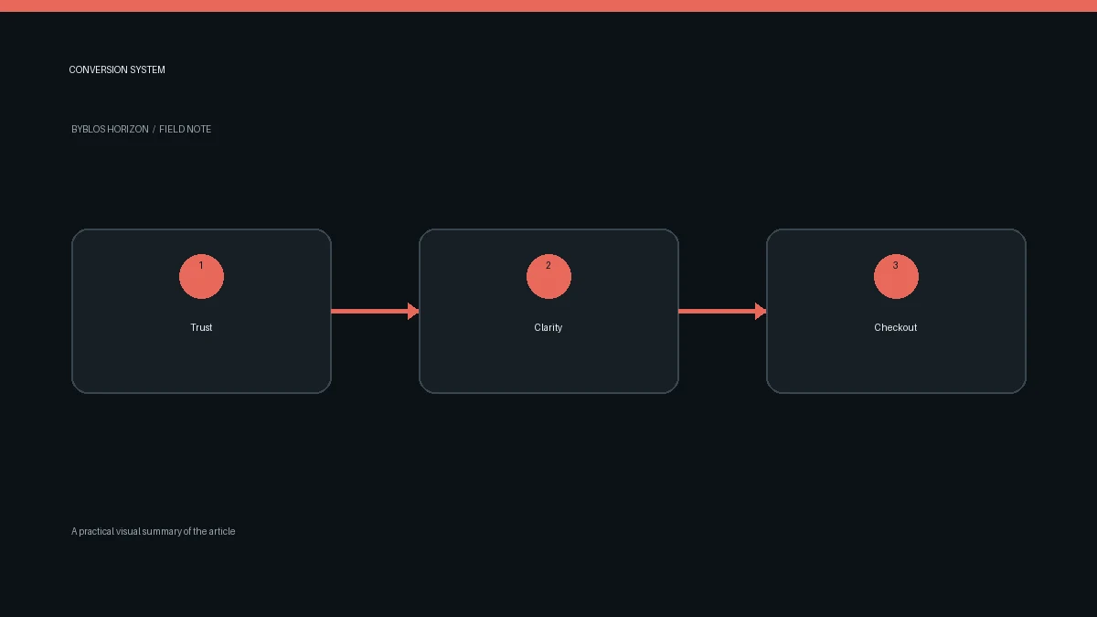 Diagram showing how trust, product clarity and checkout usability support store conversion